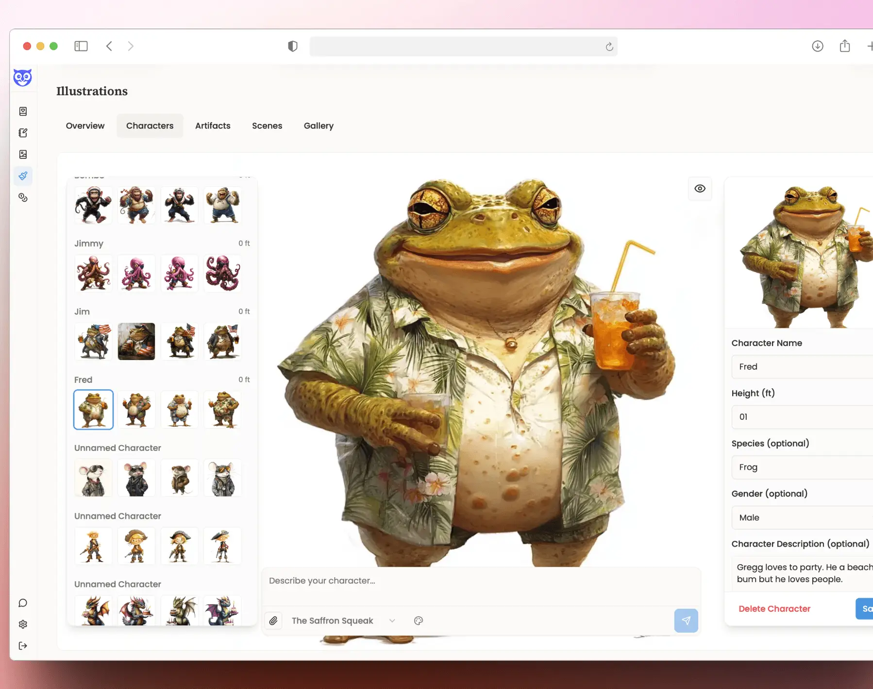 Storyloft lets authors create characters with AI imag generation. Characters get reused in illustrations.