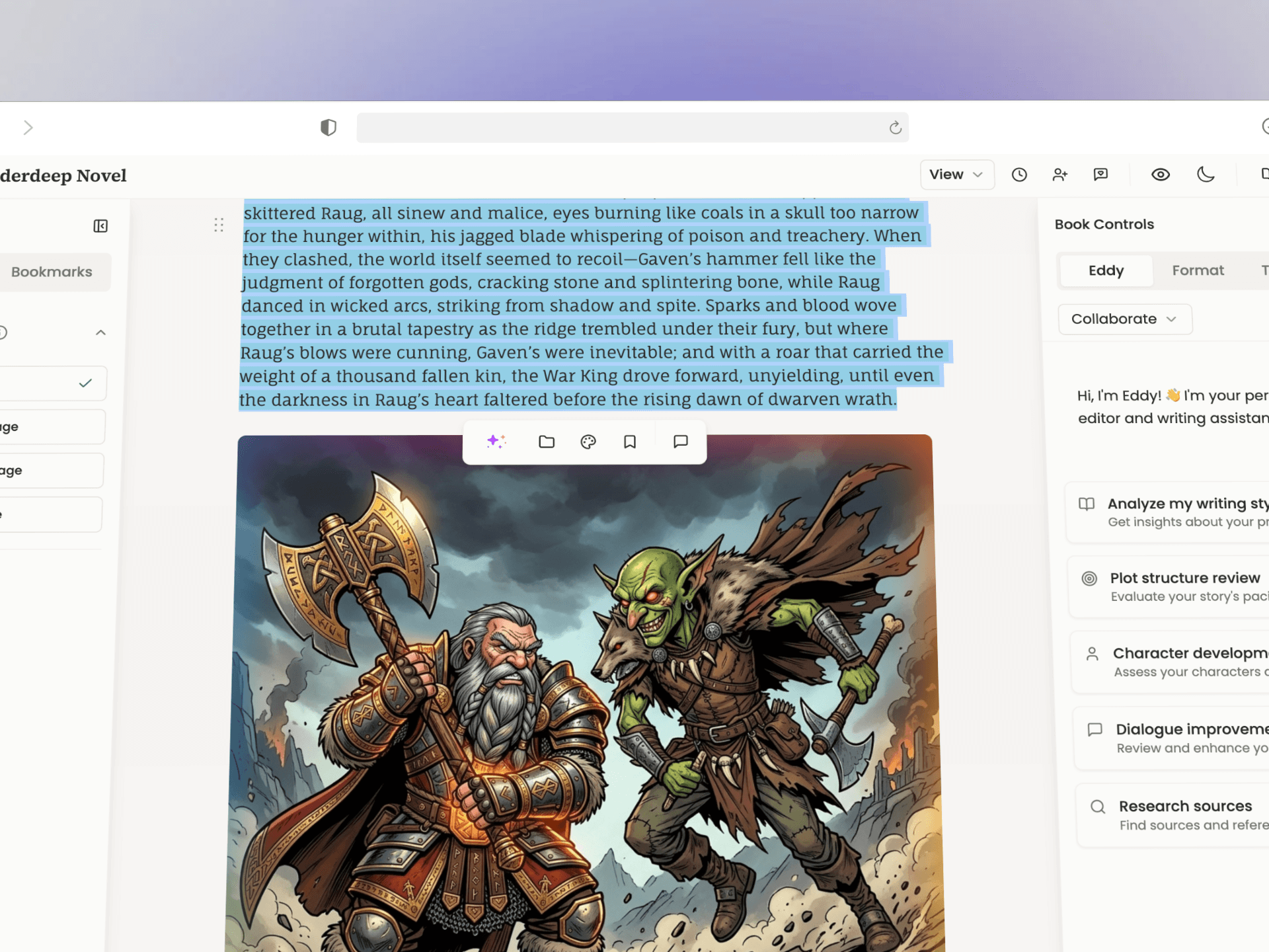 Select text in your book an automatically convert it to a scene in the manuscript!