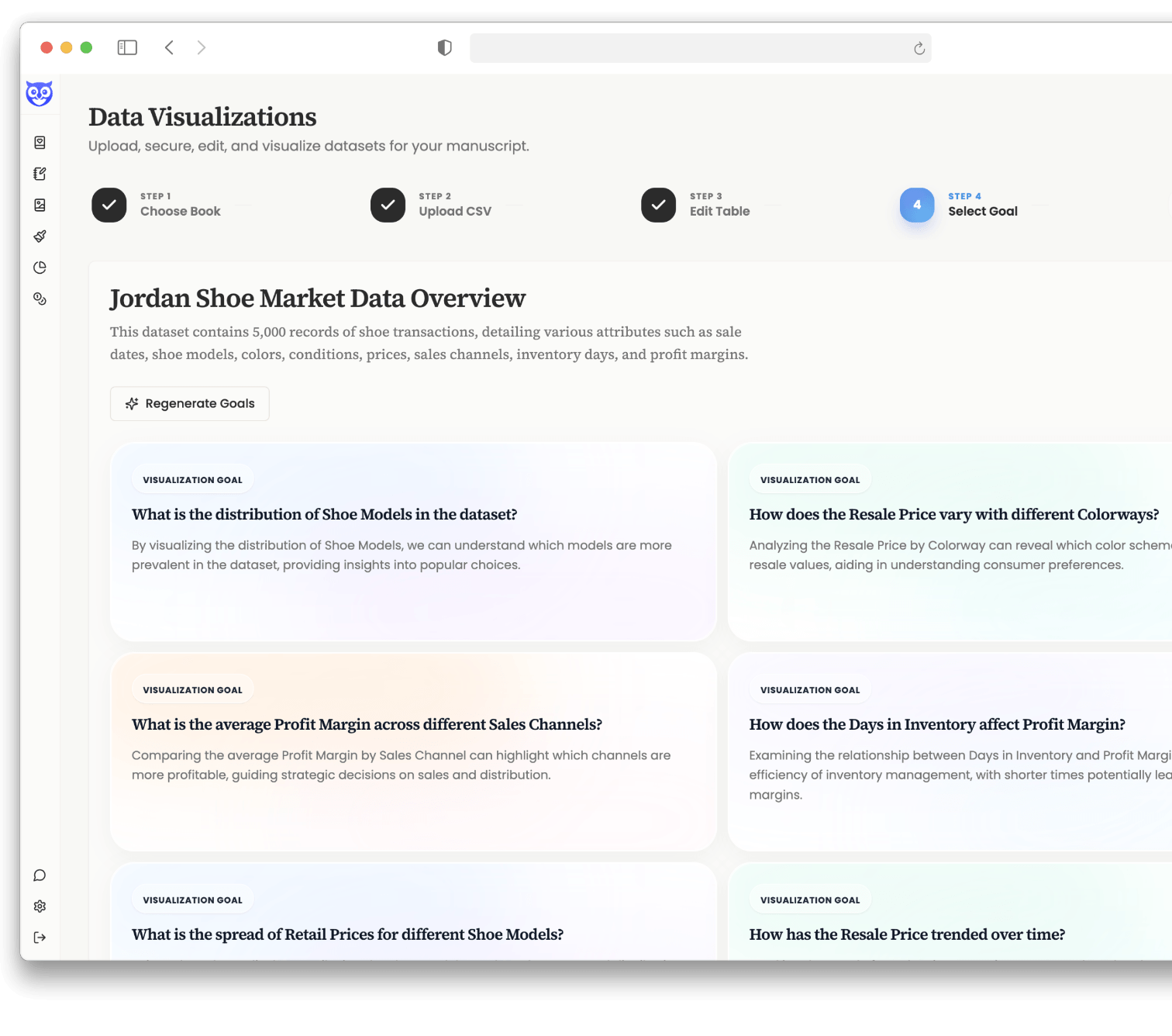 Storyloft generates AI-driven insights from your CSV data. Explore the insights to create professional data visualizations