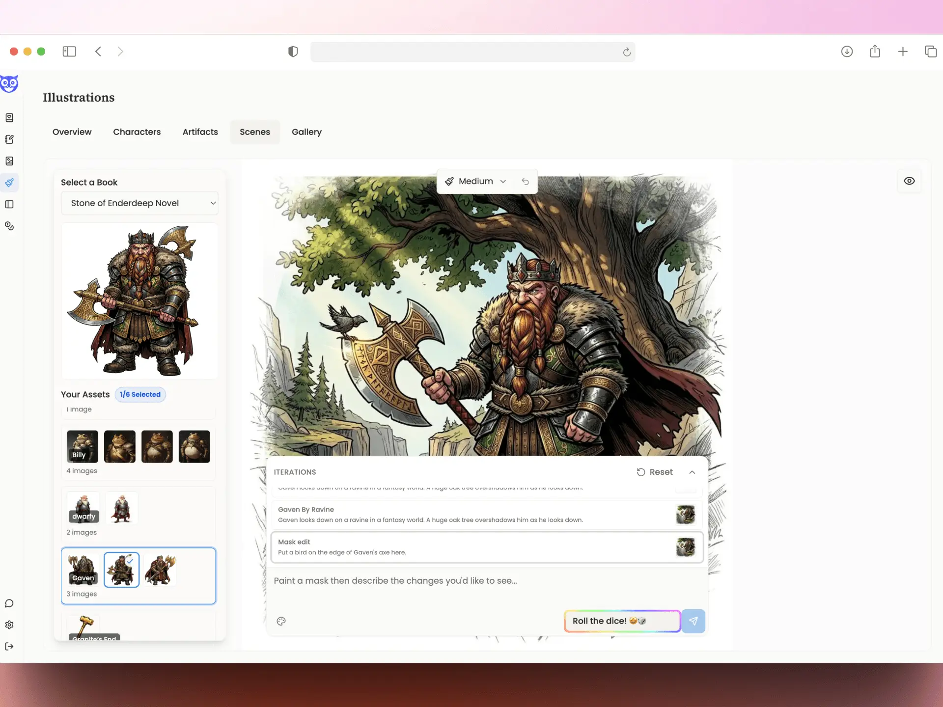 User add a mask and asks the Storyloft AI to replace the mask with a bird.