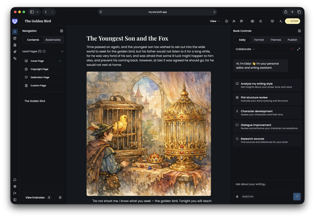 Dark Mode - Storyloft AI editor for authors.