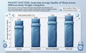 Scatter Plot Infographic showing sleep quality across BMI ranges self-help book. Created in Storyloft Data Visualization