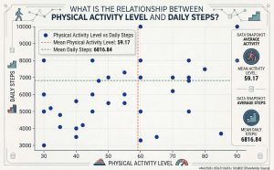 Infographic Scatter Plot showing relationship between physical activity and daily steps for self-help book