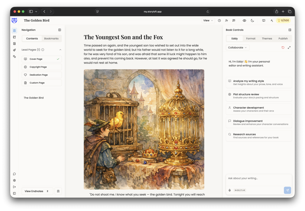 Light Mode - Storyloft AI editor for authors.