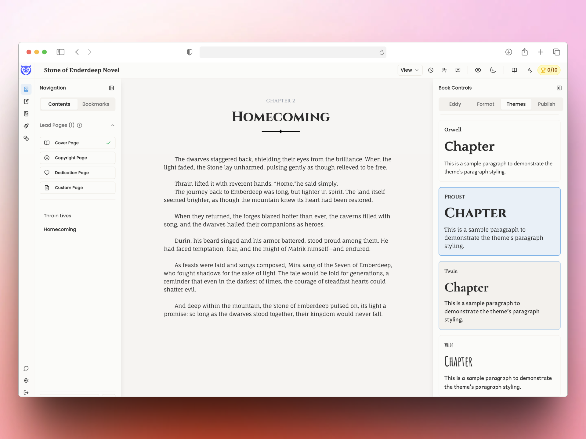 Choose a theme for your book layout from one our expertly designed typography themes.