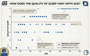 Dot Chart Infograph showing quality of sleep by age group for research book