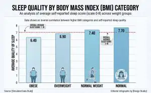 Bar Chart Infograph showing sleep quality by Body Mass for shoes across US for business book. Infographic created for nonfiction author in Storyloft
