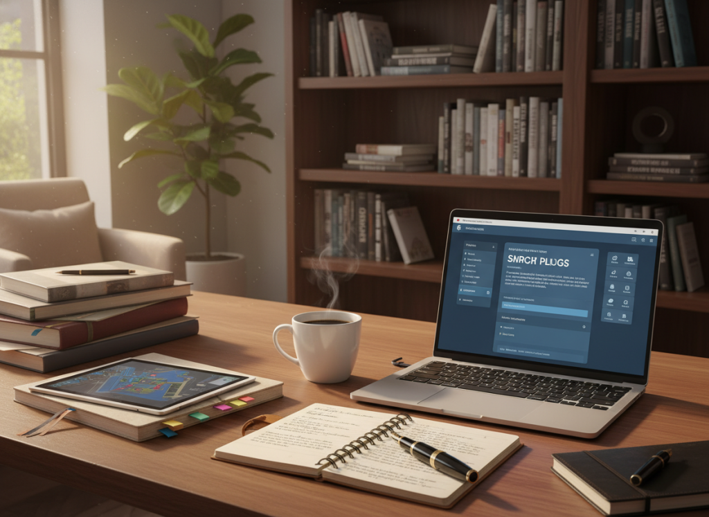 A sleek and modern writing platform interface displayed on a high-resolution laptop screen, positioned on a polished wooden desk. In the foreground, a collection of organized manuscripts and notes lies neatly beside the laptop, visually highlighting professionalism. The middle ground features a cup of coffee, an elegant fountain pen, and a stylish notebook, adding a touch of creativity and focus. In the background, a softly lit bookshelf filled with various writing guides and motivational books enhances the atmosphere of inspiration. The scene is illuminated by warm, natural light filtering through a nearby window, creating a calm and productive ambiance. The image conveys a sense of organization and professionalism, perfect for elevating a writer's workspace. A sleek and modern writing platform interface displayed on a high-resolution laptop screen, positioned on a polished wooden desk. In the foreground, a collection of organized manuscripts and notes lies neatly beside the laptop, visually highlighting professionalism. The middle ground features a cup of coffee, an elegant fountain pen, and a stylish notebook, adding a touch of creativity and focus. In the background, a softly lit bookshelf filled with various writing guides and motivational books enhances the atmosphere of inspiration. The scene is illuminated by warm, natural light filtering through a nearby window, creating a calm and productive ambiance. The image conveys a sense of organization and professionalism, perfect for elevating a writer's workspace.