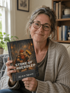 Author holding a book she created with Storyloft
