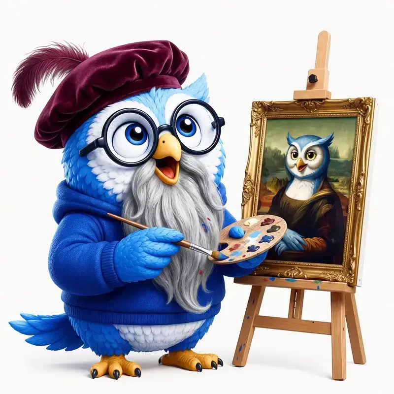 Eddy the Owl with a visual worldbuilding character in Storyloft
