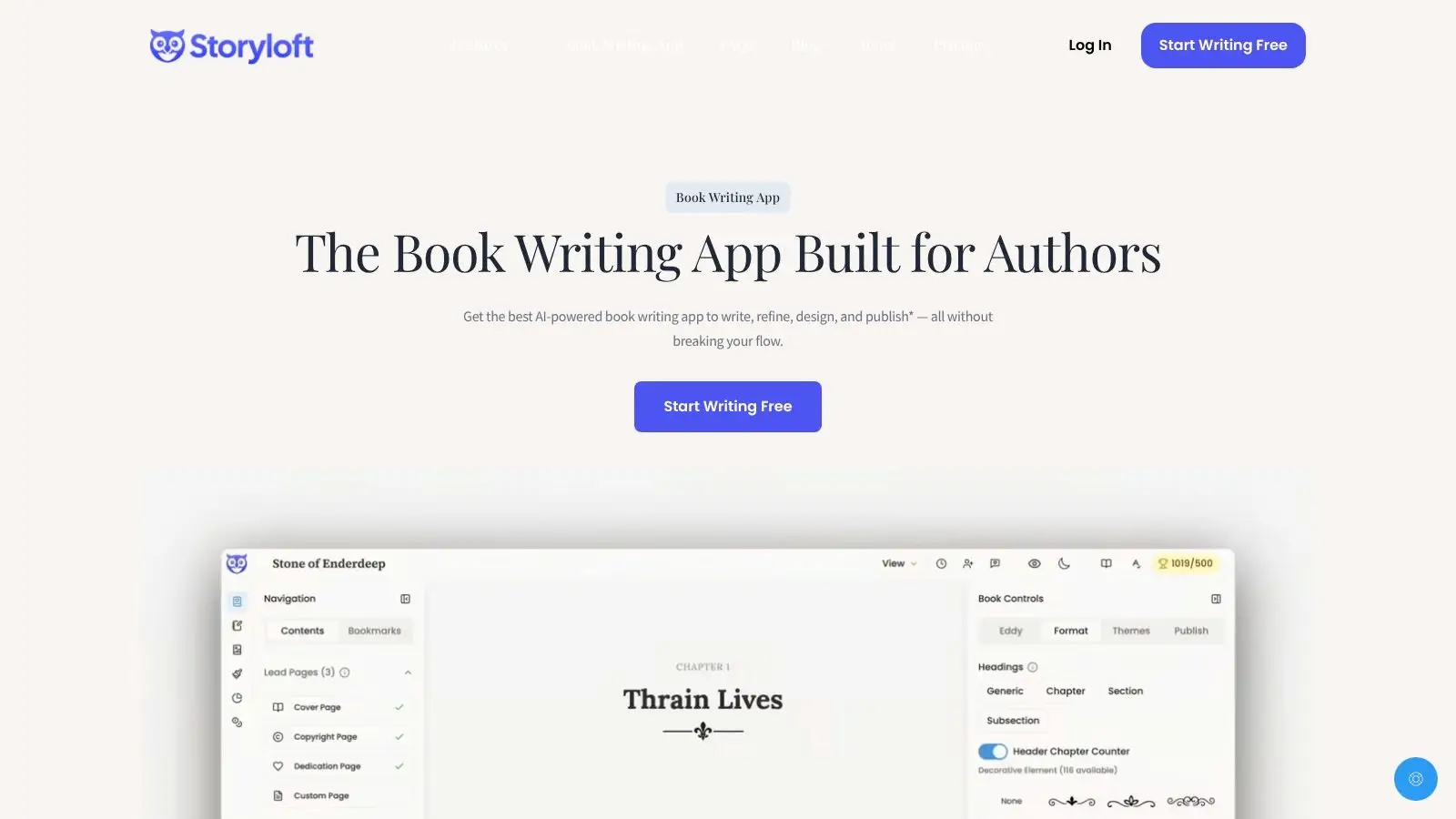 Screenshot from https://storyloft.app