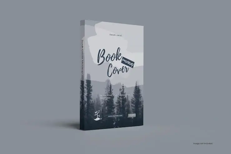 Minimalist book cover mockup featuring a forest silhouette with a gray and white color scheme on a gray background.