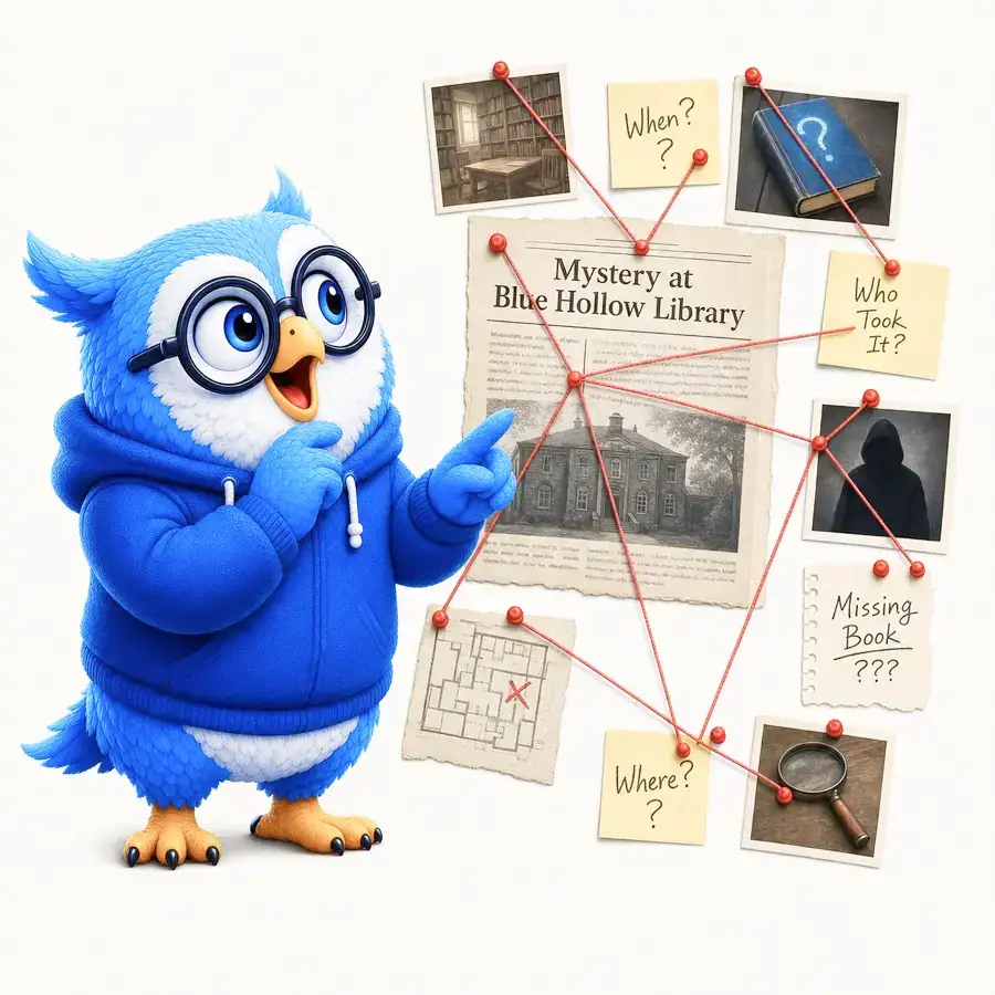 Eddy the Owl checking story lore and continuity in Storyloft World Builder