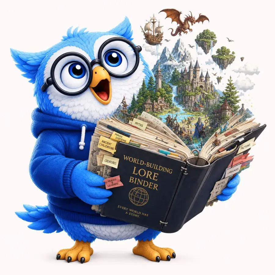 Eddy the Owl with Storyloft lore notes