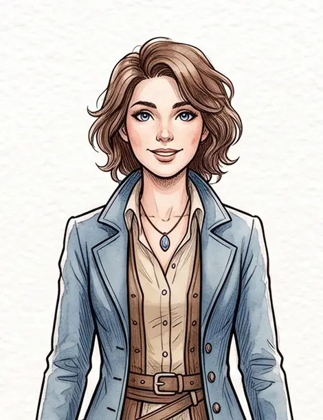 Mara rendered in an ink and wash book illustration style