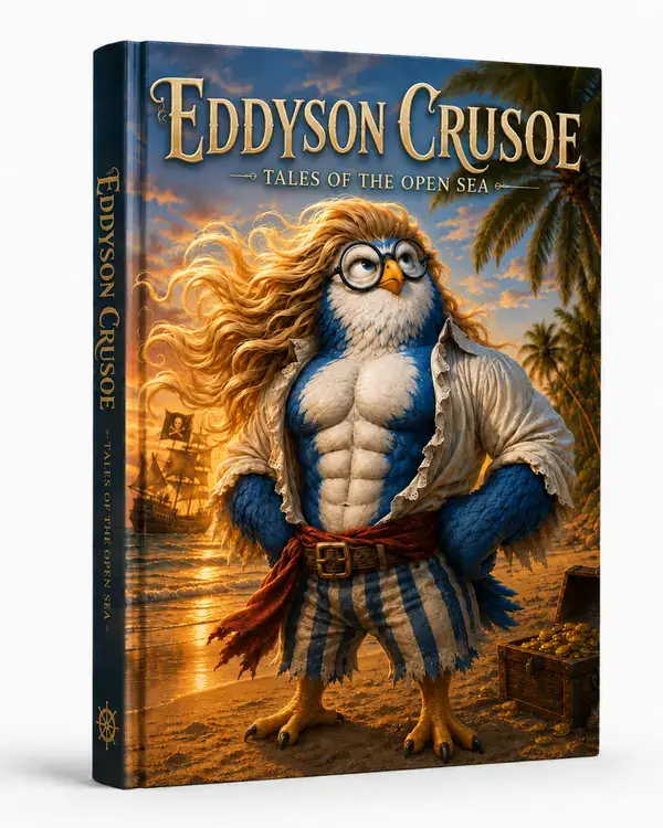 Eddy the Storyloft owl featured on a fictional book cover representing Storyloft writing guides for authors