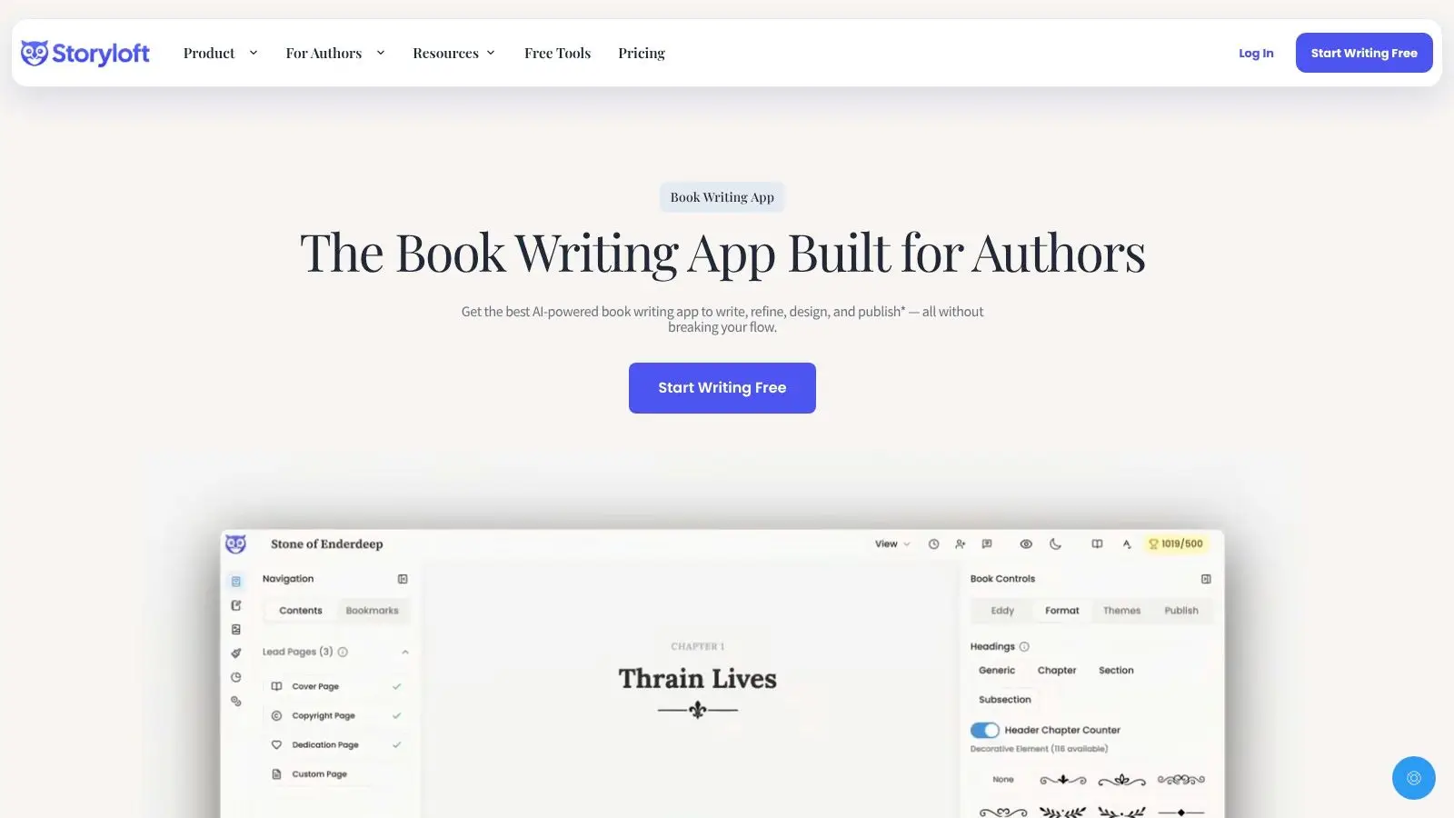 Screenshot from https://storyloft.app