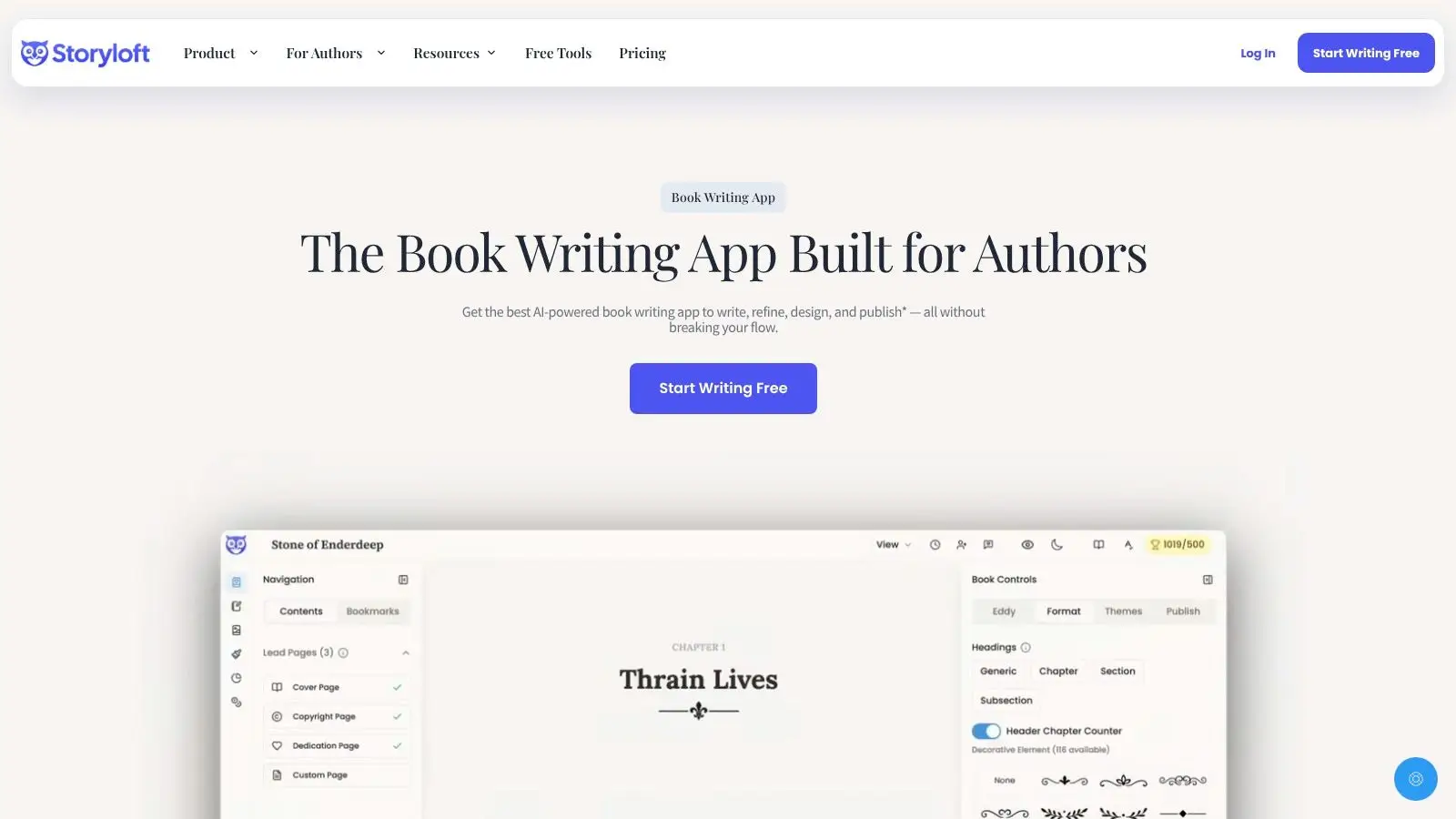 Screenshot from https://storyloft.app